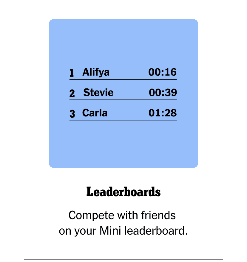 Leaderboards | Compete with friends on your Mini leaderboard.